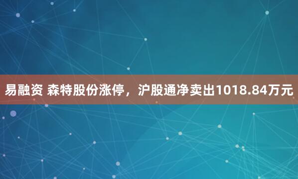 易融资 森特股份涨停，沪股通净卖出1018.84万元